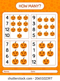 How many counting game with jack o' lantern. worksheet for preschool kids, kids activity sheet