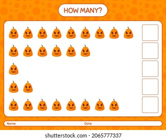 How many counting game with jack o' lantern. worksheet for preschool kids, kids activity sheet