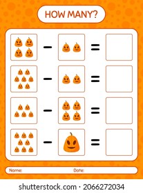 How many counting game with jack o' lantern. worksheet for preschool kids, kids activity sheet