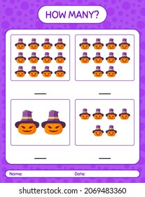 How many counting game with jack o' lantern. worksheet for preschool kids, kids activity sheet