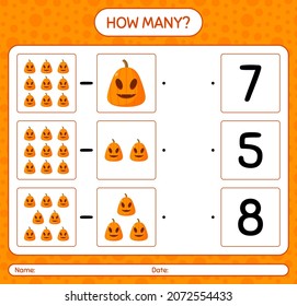 How many counting game with jack o' lantern. worksheet for preschool kids, kids activity sheet