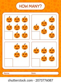 How many counting game with jack o' lantern. worksheet for preschool kids, kids activity sheet