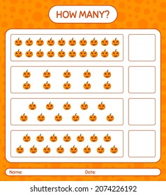 How many counting game with jack o' lantern. worksheet for preschool kids, kids activity sheet