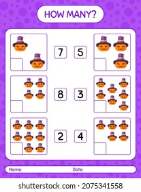 How many counting game with jack o' lantern. worksheet for preschool kids, kids activity sheet