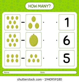 How many counting game with jackfruit worksheet for preschool kids, kids activity sheet, printable worksheet