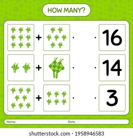 How many counting game with ketupat. worksheet for preschool kids, kids activity sheet, printable worksheet