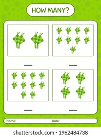 Cuántos juegos de conteo con ketupat. hoja de trabajo para niños de preescolar, hoja de actividades para niños, hoja de trabajo imprimible