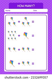 How many counting game with kite. worksheet for preschool kids, kids activity sheet