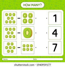 How many counting game with kiwi worksheet for preschool kids, kids activity sheet, printable worksheet