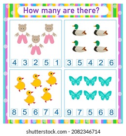 How many counting game. Learning Numbers Zero to Ten. Worksheet for preschool kids, kids activity sheet