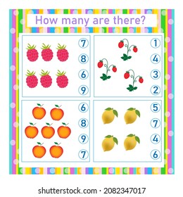 How many counting game. Learning Numbers Zero to Ten. Worksheet for preschool kids, kids activity sheet