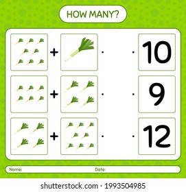 How many counting game with leek. worksheet for preschool kids, kids activity sheet, printable worksheet