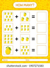 ¿Cuántos juegos de conteo con limón? hoja de trabajo para niños de preescolar, hoja de actividades para niños, hoja de trabajo imprimible

