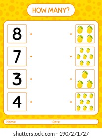 How many counting game with lemon. worksheet for preschool kids, kids activity sheet, printable worksheet