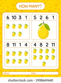 How many counting game with lemon. worksheet for preschool kids, kids activity sheet, printable worksheet