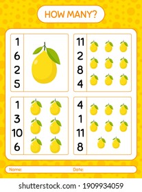 How many counting game with lemon. worksheet for preschool kids, kids activity sheet, printable worksheet