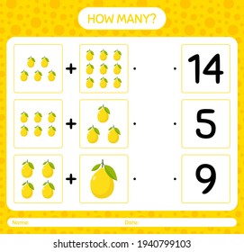 How many counting game with lemon. worksheet for preschool kids, kids activity sheet, printable worksheet