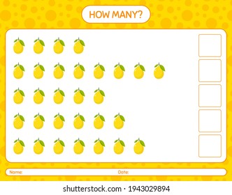 How many counting game with lemon worksheet for preschool kids, kids activity sheet, printable worksheet