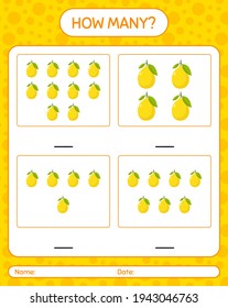 How many counting game with lemon worksheet for preschool kids, kids activity sheet, printable worksheet