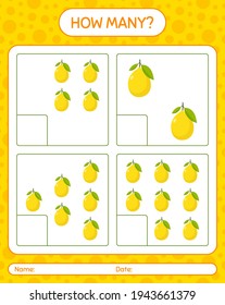 How many counting game with lemon worksheet for preschool kids, kids activity sheet, printable worksheet