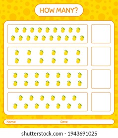 How many counting game with lemon worksheet for preschool kids, kids activity sheet, printable worksheet