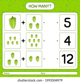How many counting game with lettuce. worksheet for preschool kids, kids activity sheet, printable worksheet