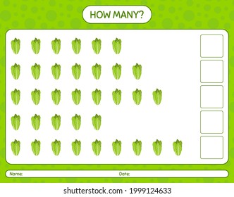 How many counting game with lettuce. worksheet for preschool kids, kids activity sheet, printable worksheet