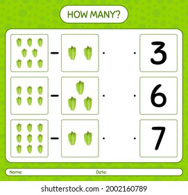 How many counting game with lettuce. worksheet for preschool kids, kids activity sheet, printable worksheet