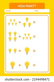 How many counting game with light bulb. worksheet for preschool kids, kids activity sheet