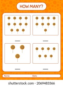 How many counting game with lollipop. worksheet for preschool kids, kids activity sheet