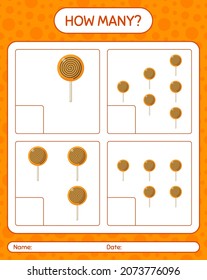 How many counting game with lollipop. worksheet for preschool kids, kids activity sheet