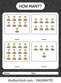 How many counting game with male moslem. worksheet for preschool kids, kids activity sheet, printable worksheet