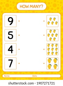 How many counting game with mango. worksheet for preschool kids, kids activity sheet, printable worksheet