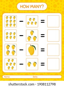 How many counting game mango. worksheet for preschool kids, kids activity sheet, printable worksheet
