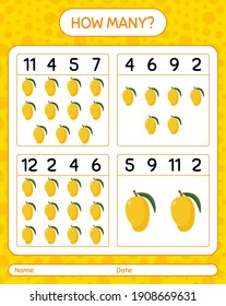 How many counting game with mango. worksheet for preschool kids, kids activity sheet, printable worksheet
