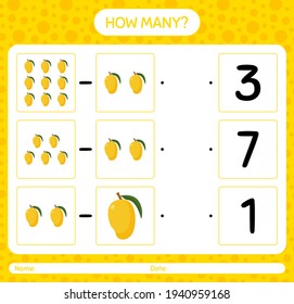 How many counting game with mango worksheet for preschool kids, kids activity sheet, printable worksheet