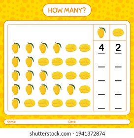 How many counting game with mango worksheet for preschool kids, kids activity sheet, printable worksheet