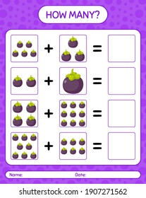 How many counting game with mangosteen. worksheet for preschool kids, kids activity sheet, printable worksheet
