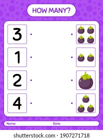 How many counting game with mangosteen. worksheet for preschool kids, kids activity sheet, printable worksheet