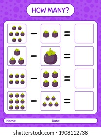 How many counting game mangosteen. worksheet for preschool kids, kids activity sheet, printable worksheet
