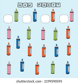 How many counting game with markers. Worksheet for preschool kids, kids activity sheet, printable worksheet
