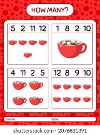How many counting game with marshmallow on hot chocolate. worksheet for preschool kids, kids activity sheet