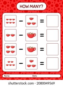 How many counting game with marshmallow on hot chocolate. worksheet for preschool kids, kids activity sheet
