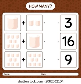How many counting game with marshmallow. worksheet for preschool kids, kids activity sheet