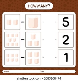 How many counting game with marshmallow. worksheet for preschool kids, kids activity sheet