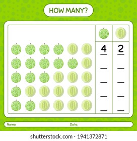 How many counting game with melon worksheet for preschool kids, kids activity sheet, printable worksheet