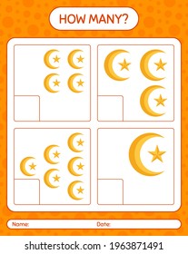 How many counting game with moon and star. worksheet for preschool kids, kids activity sheet, printable worksheet