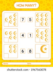 How many counting game with moon and star. worksheet for preschool kids, kids activity sheet, printable worksheet