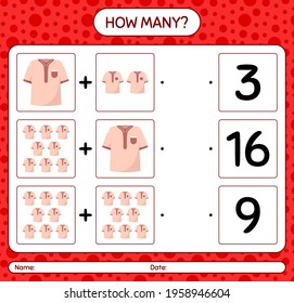 How many counting game with moslem shirt. worksheet for preschool kids, kids activity sheet, printable worksheet