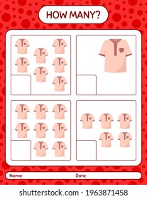 How many counting game with moslem shirt. worksheet for preschool kids, kids activity sheet, printable worksheet